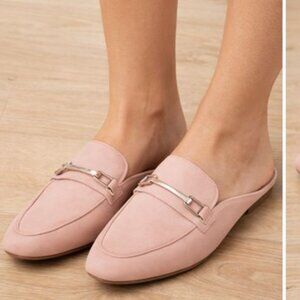 BP Blush Pink Mule Loafers Slip On Gold Bit Detail Women’s Flats SZ 6 NEW
